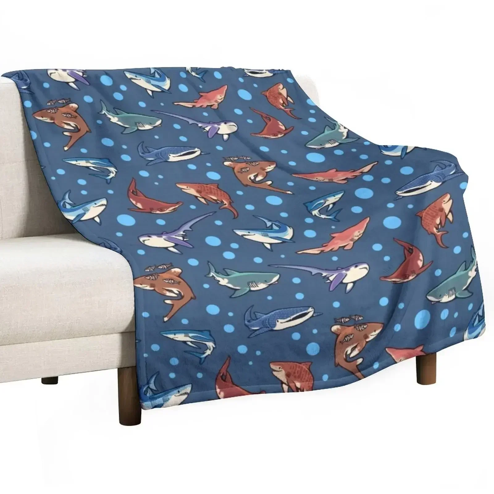 

Sharks in the dark blue Throw Blanket Stylish Decor Blanket Gift for Friends Roommate
