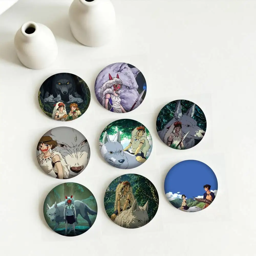 A-Anime San and Ashitaka 25 32 44 58 75mm Badges Personalized Round Brooches Pins Accessory Gift