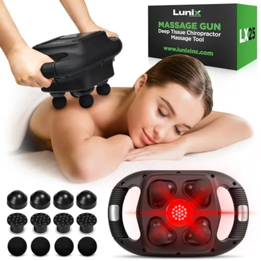 LX25 FSA 4-Head Percussion Massager with Red and Near-Infrared Light 660nm/850nm USB Rechargeable Back Body Massager with 4 Mod