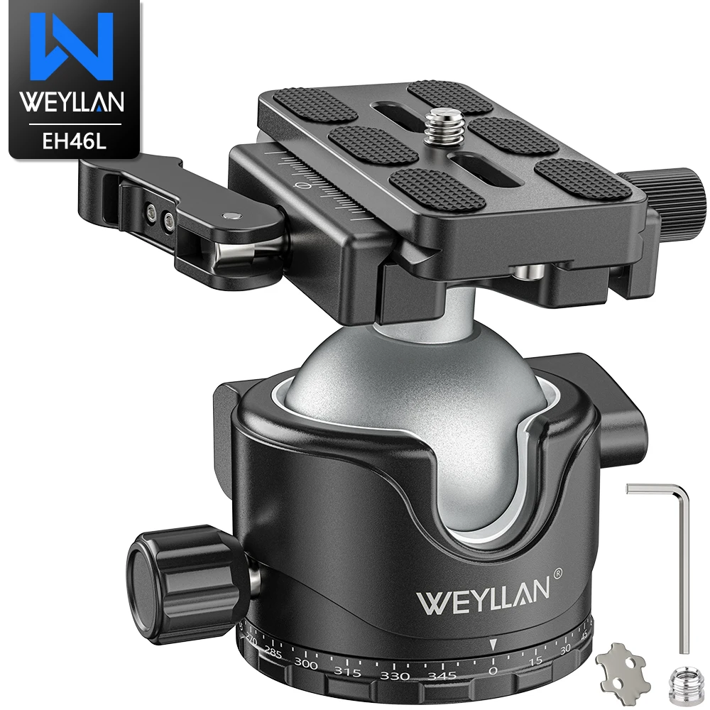 

Tripod Ball Head with Lever Release 46mm Low Profile Ball Head Mount with Arca Swiss Plate WEYLLAN EH46L for Monopod Load 20kg