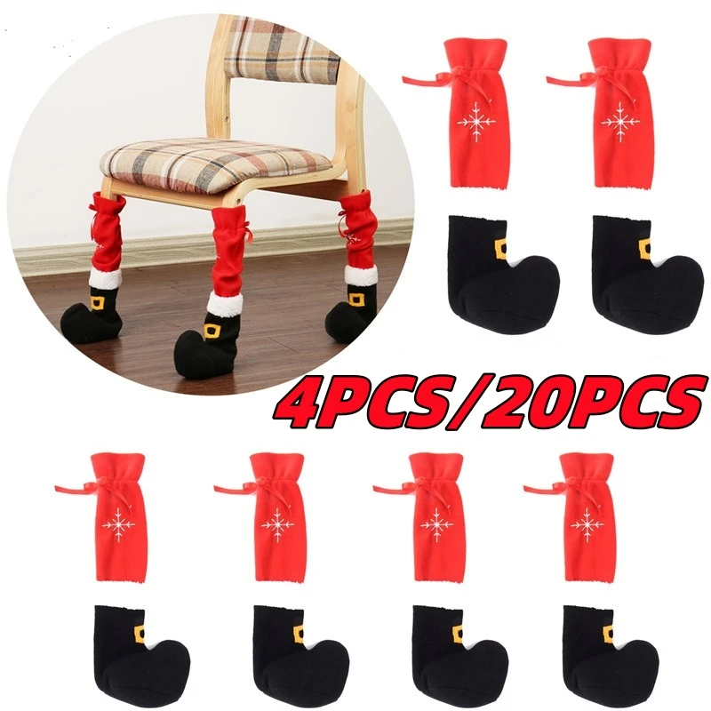 20PCS Christmas Furniture Socks Chair Leg Cover Floor Protectors Christmas Foot Sleeve Decor Santa Table Leg Chair Foot Covers