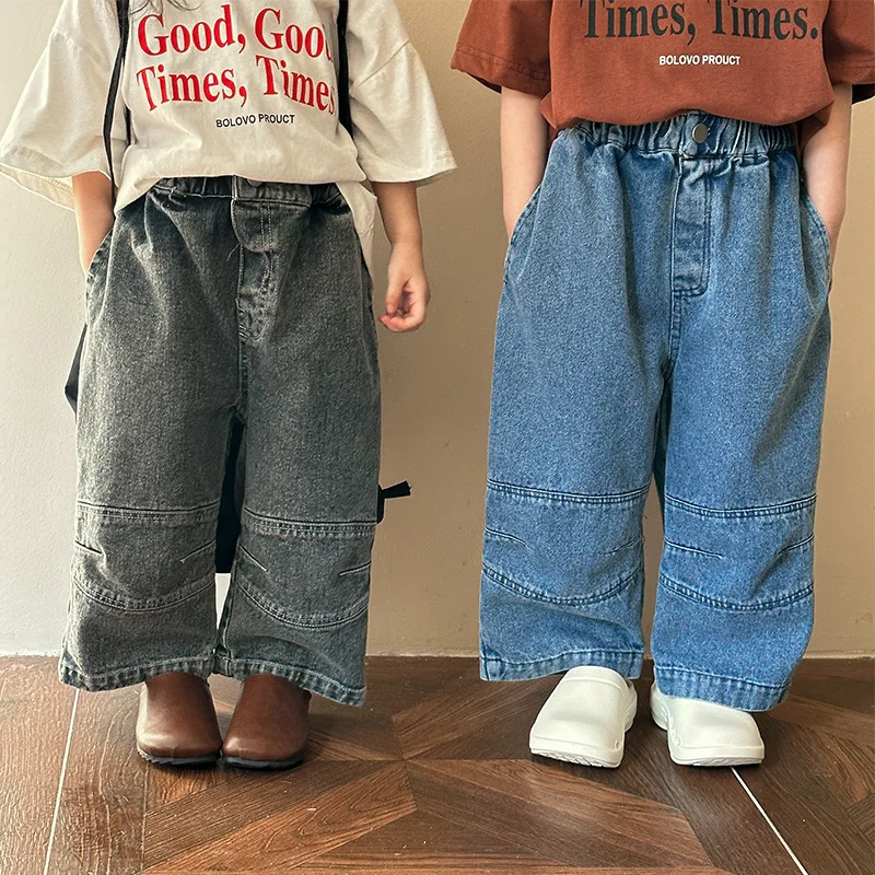 

2024 Spring New Children Loose Denim Trousers Baby Girls Casual Straight Leg Pants Toddler Boys Versatile Jeans Kids Clothes