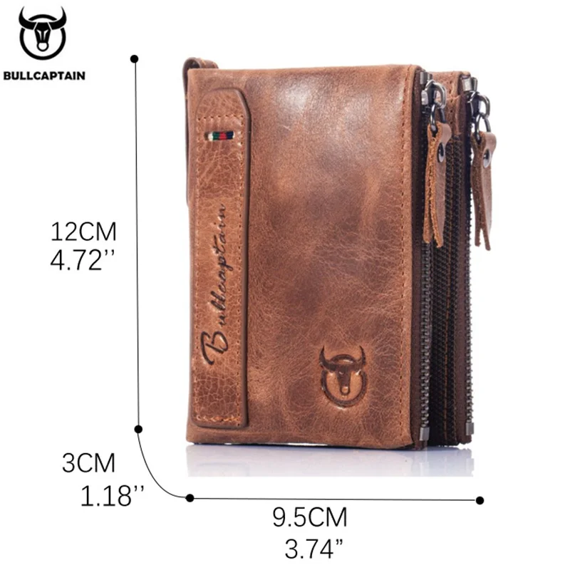 BULLCAPTAIN Vintage Fashion Men\'s Wallet Gift Leather Zipper Buckle Card Holder Coin Purse PORTFOLIO Portomonee Men\'s Wallet