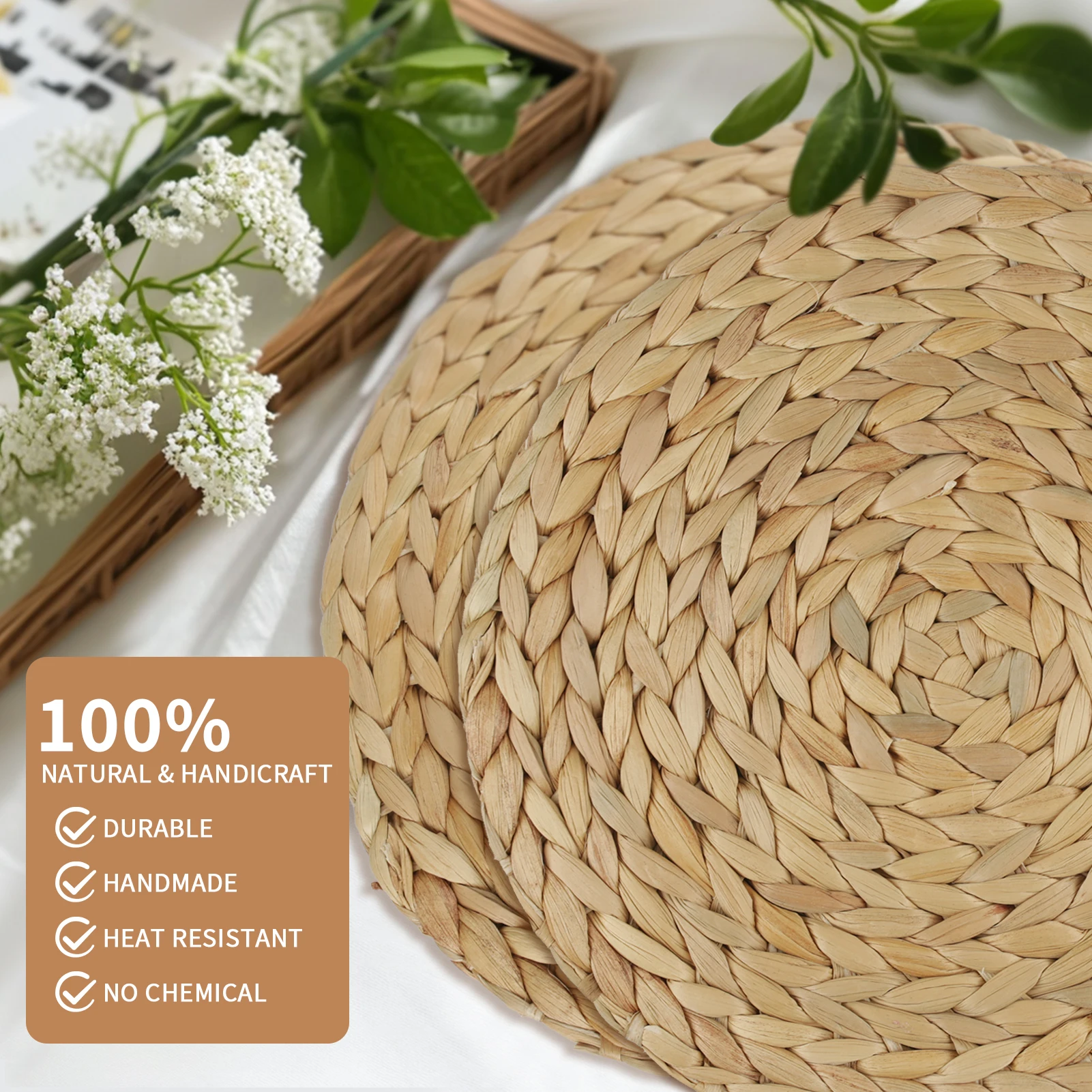 Set of 6 30cm Round Handwoven Rattan Placemats Heat Insulation Natural Wicker Woven Table Pot Mats For Dining Home Wedding Decor