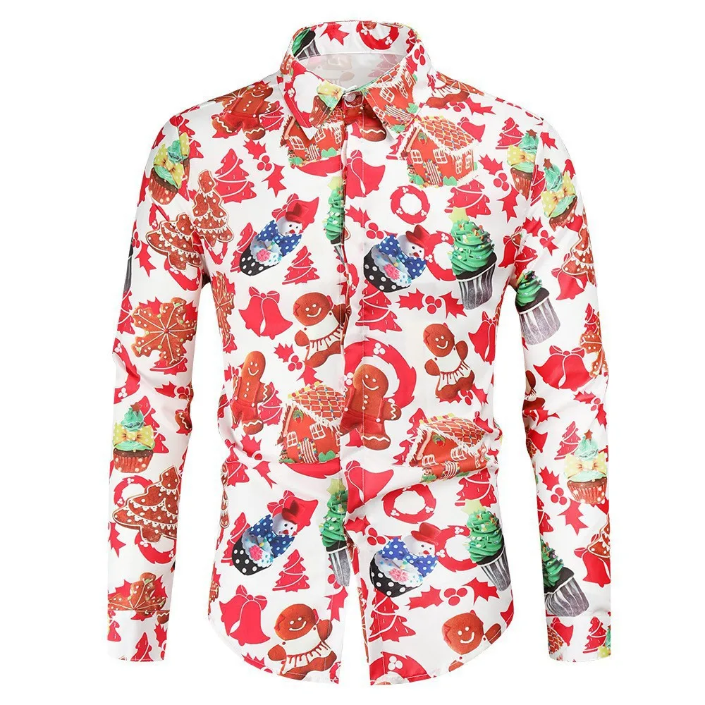 Neue Santa Claus Design 3D Gedruckt männer Langarm Button Up Hemd Street Style Mode Kragen Komfortable Party Top