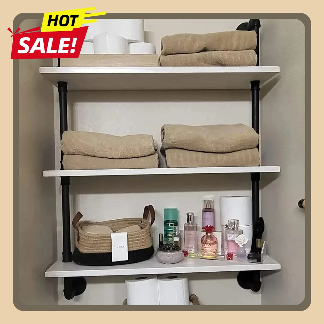 

30 Inch Industrial Pipe Shelving Rustic with Wood Planks Industrial Floating Shelves White Pipe Wall Shelves Bathroom Shelves