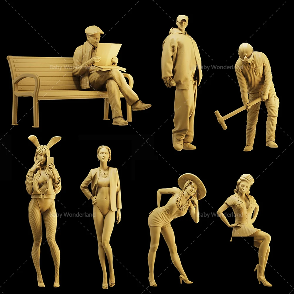 

In Stock 1/64 1/43 1/35 Sexy Celebrity Beautiful Woman Handsome Guy Sitting On A Bench Figures Unpainted Model Scene Car Toys