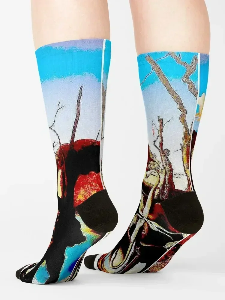 SWANS REFLECTING ELEPHANTS : Vintage AbstractPainting Print Socks Heating sock gym luxe Boy Socks Women's