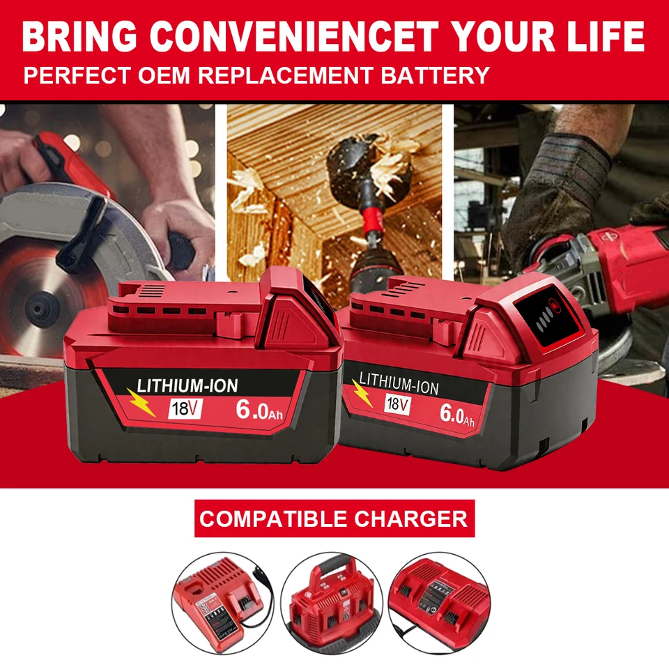 Para Milwaukee M18 6.0Ah 9.0Ah batería y cargador kit XC repuesto para 48-11-1860 M18B5 18V Li-ion herramienta eléctrica inalámbrica 18650 2