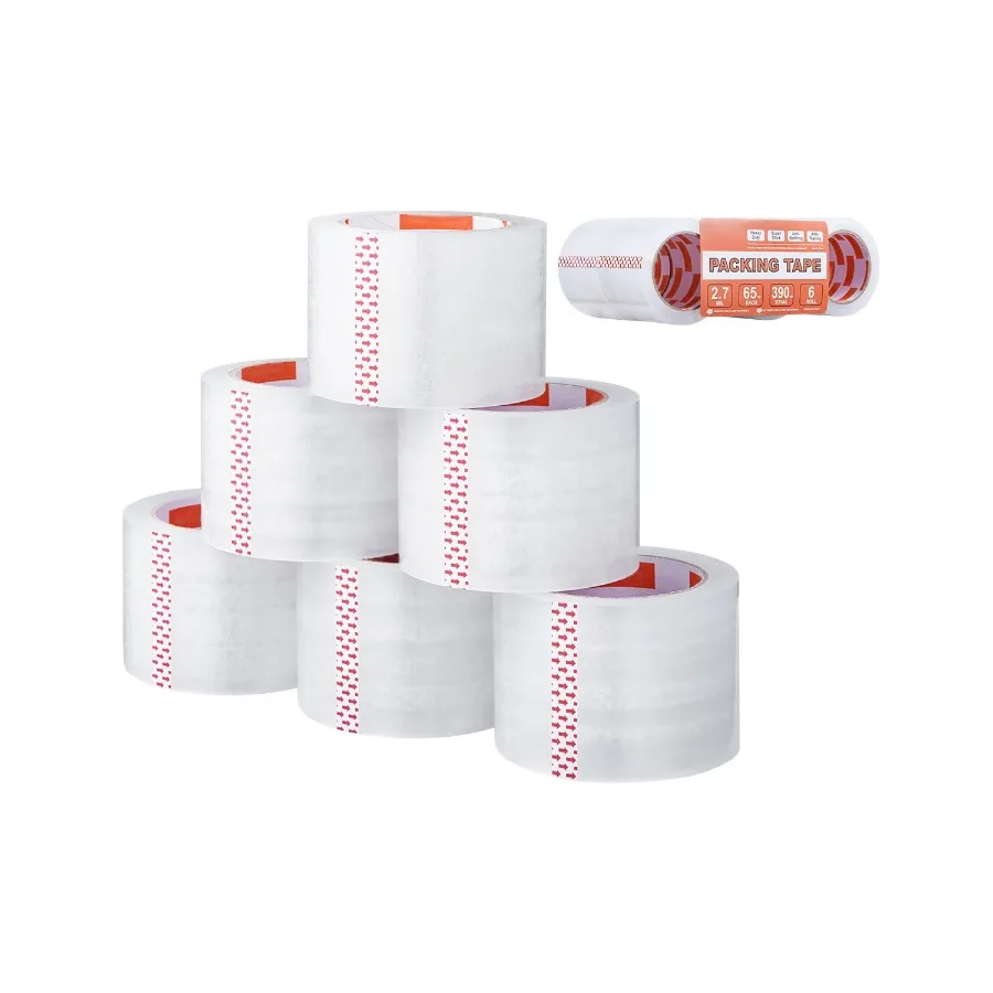 Transparent Packaging Tape Core Diameter 3 inches Set of 6 Rolls Each 3 Inches x 65 Yards Thickness 2.7 Mil Robust Packaging Ta