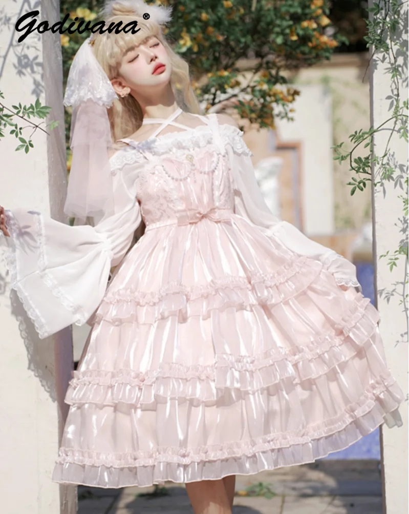 Lolita JSK Dress Original 2024 Spring and Summer Three Sections Cake Dress Sweet Girl Women's Princess Sling Dress