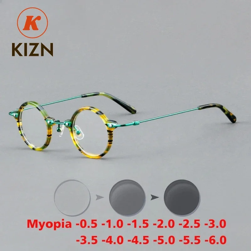 

KIZN Acetate Myopia Anti-blue Discolor Glasses Frames Men Optical Prescription Titanium Eyeglasses Women Eyewear -0.50 to