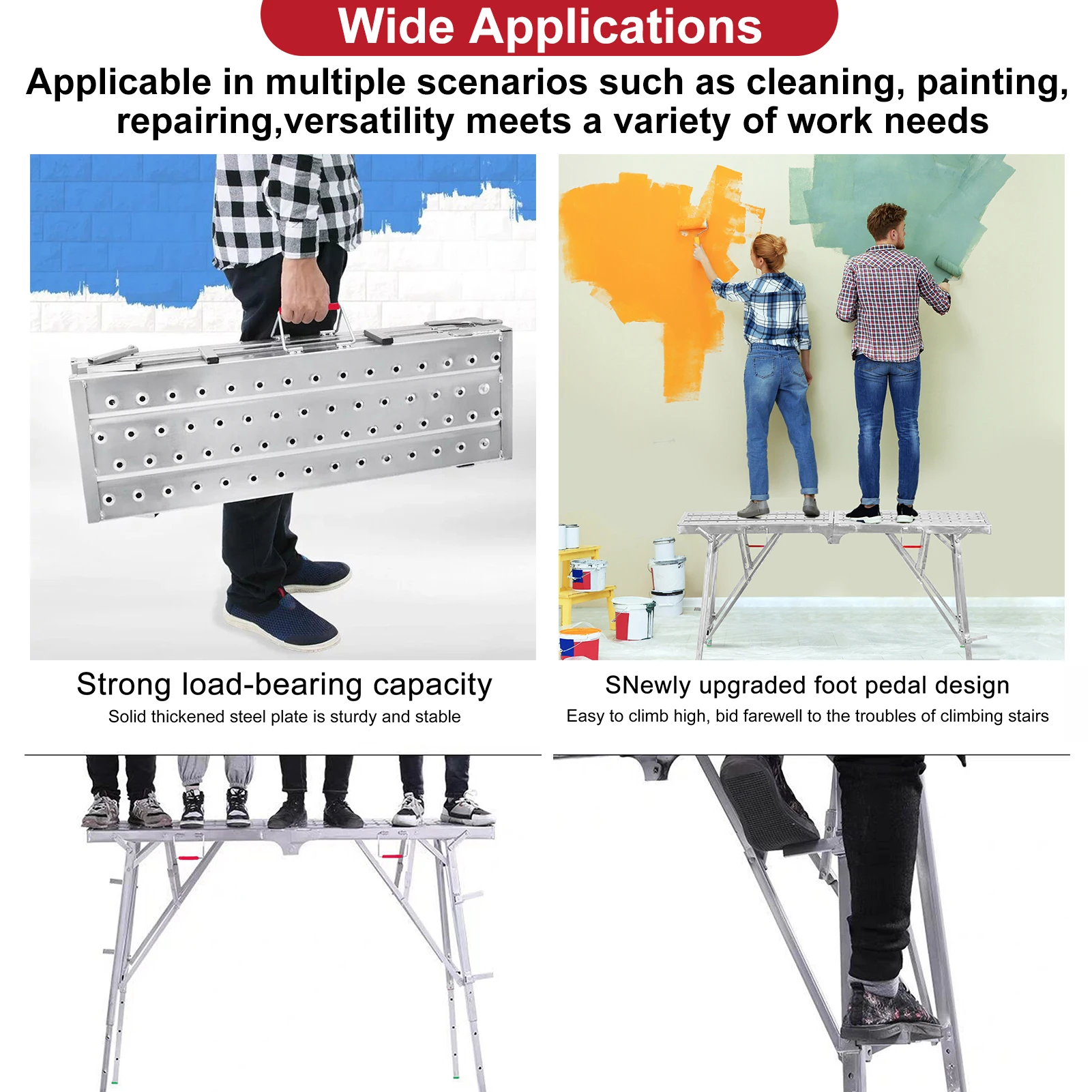 Portable Scaffolding, Height Adjustable Steel Workbench, 330 Load Capacity, Portable Drywall Painting Stool