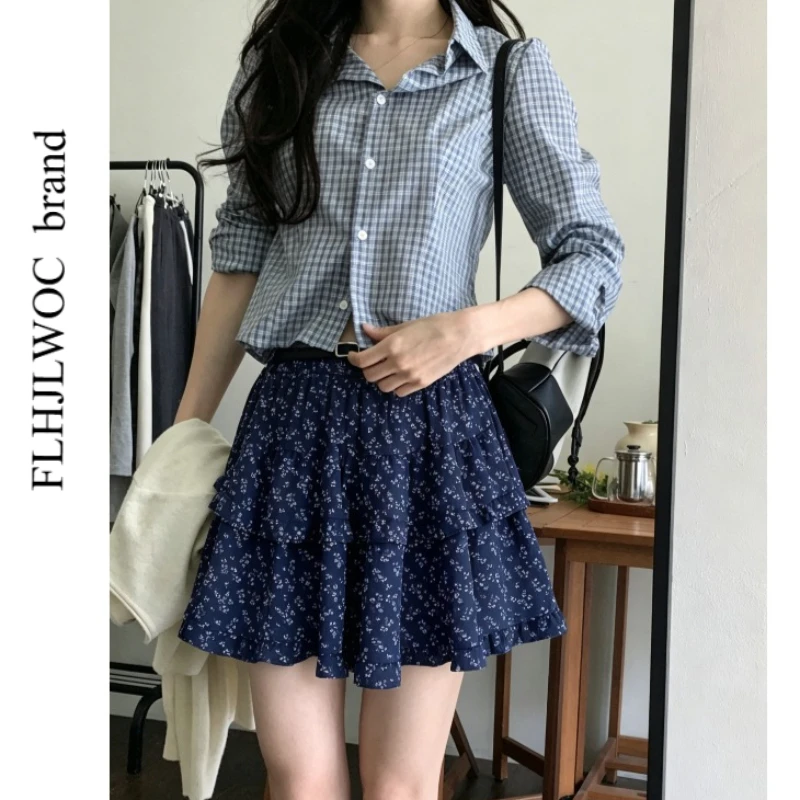 

Юбка Y2K в корейском стиле, летняя, женская, в японском стиле Mori Girls, милая, нежная, для отпуска и свиданий, с высокой талией, ретро, винтажная, с оборками, мини-юбка