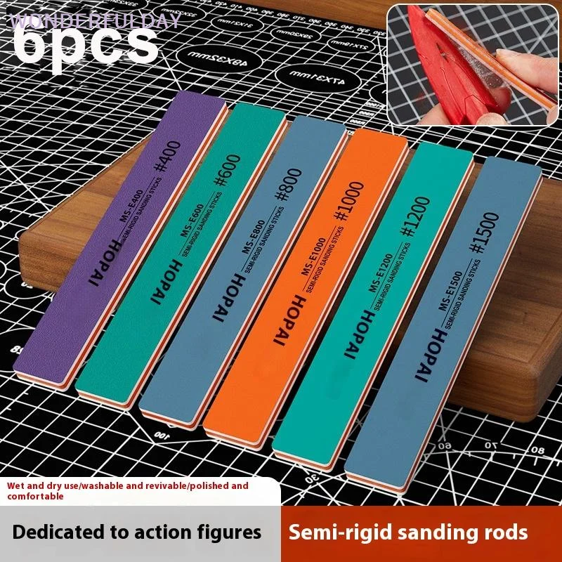 New 6Pcs MS-E400-1500 Semi-rigid Sanding Sticks Plastic Model Polishing Rod For DIY Assembling Model Build Tools