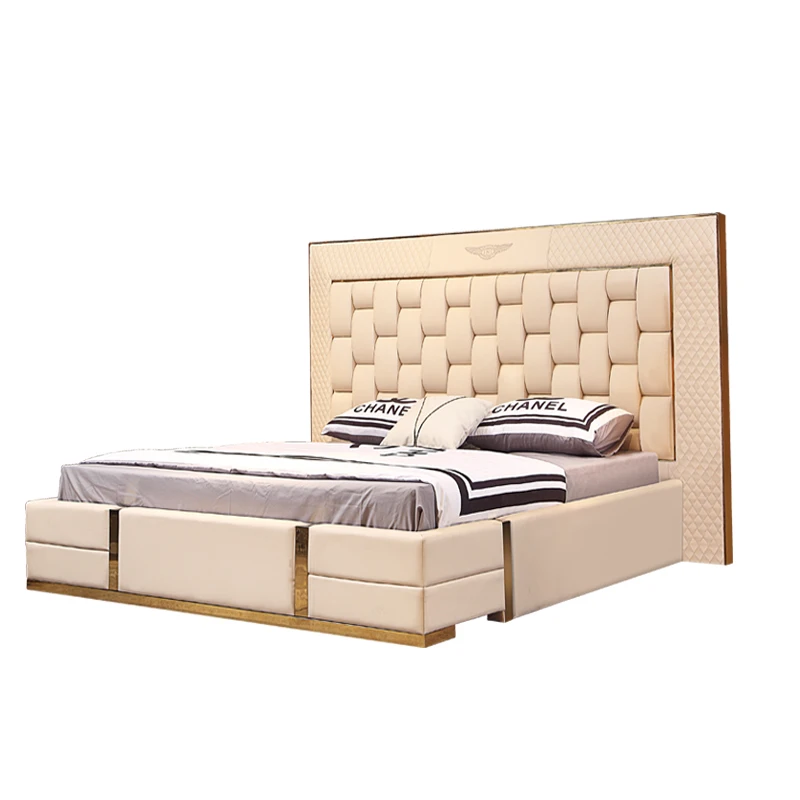 

Nordic Bedroom Room Bed Design Furniture Luxury Wooden Leather Double king Size Bed Set Furniture