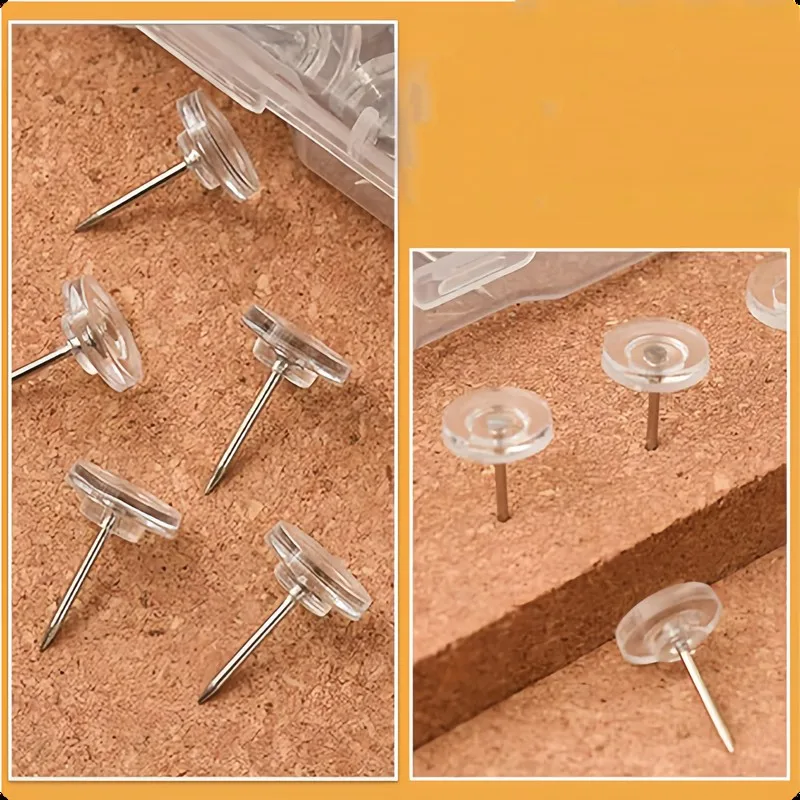 Transparent Board Pins 134 pcs, Reusable Wall Safe, Compact Discrete Design, for Office Bulletin Board