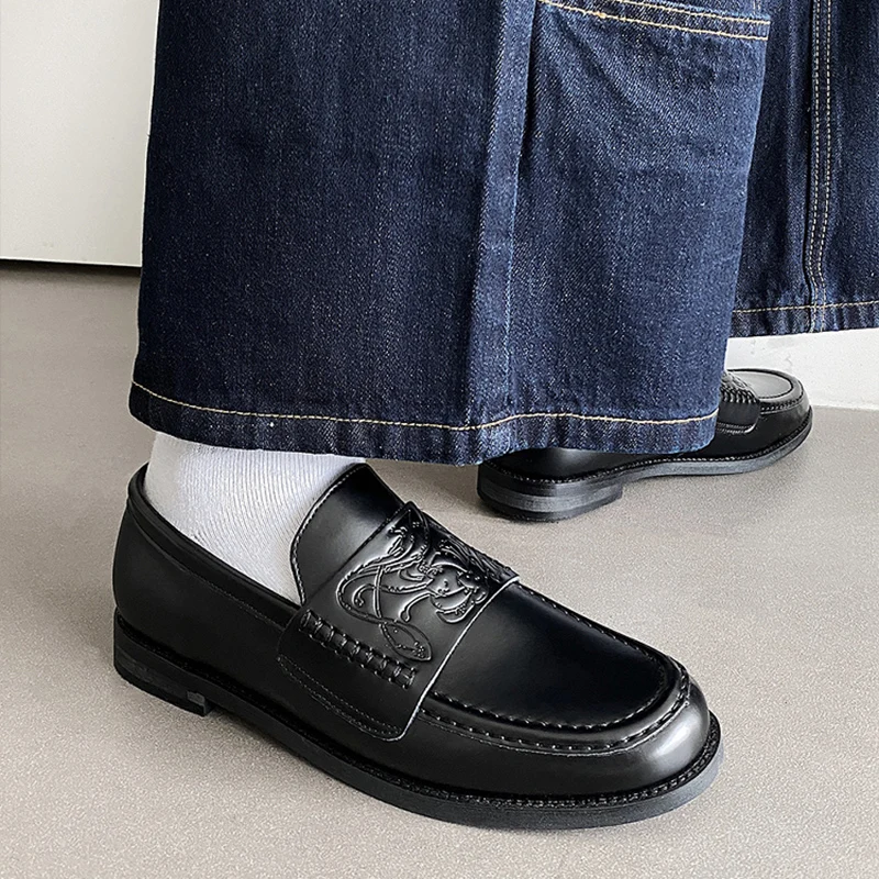 

Vampire top layer cowhide loafers leather shoes for men's high-end breathable dress formal shoes couple niche slip in shoes