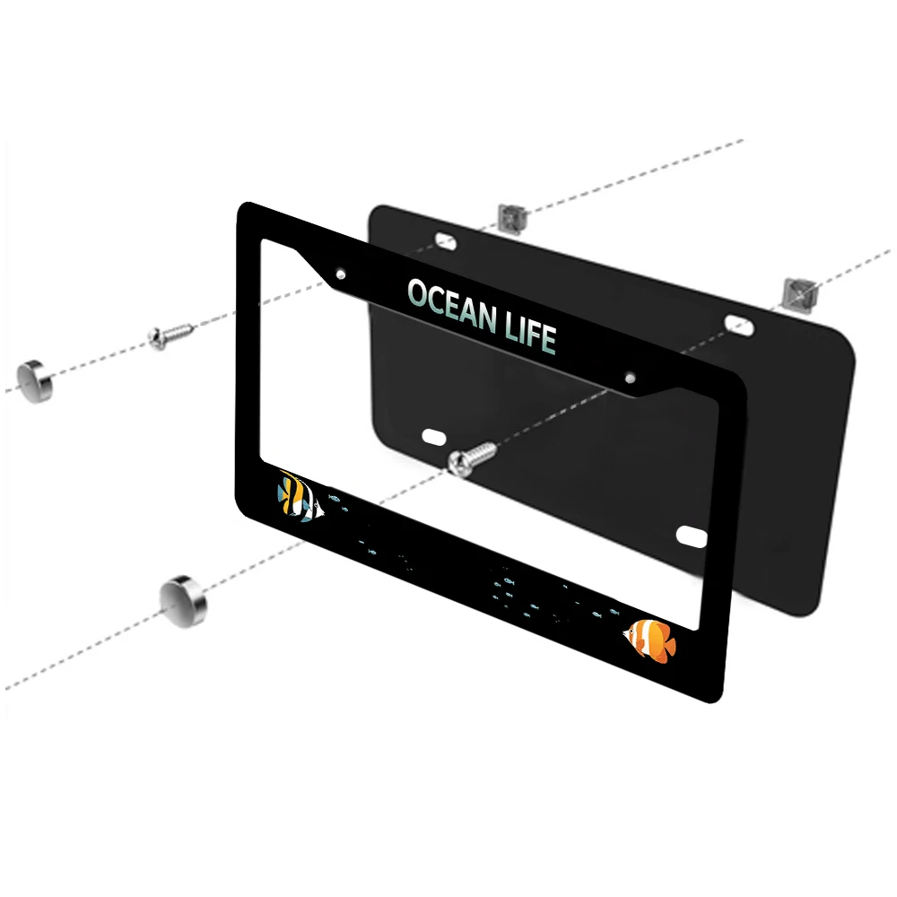 1 قطعة اللون الأسود المحيط الحياة نمط 2 حفرة إطار لوحة الترخيص ، مادة الألومنيوم ، 6x12 بوصة ، مع طقم مسامير ربط ، الكرتون ، المرح ، كاليفورنيا