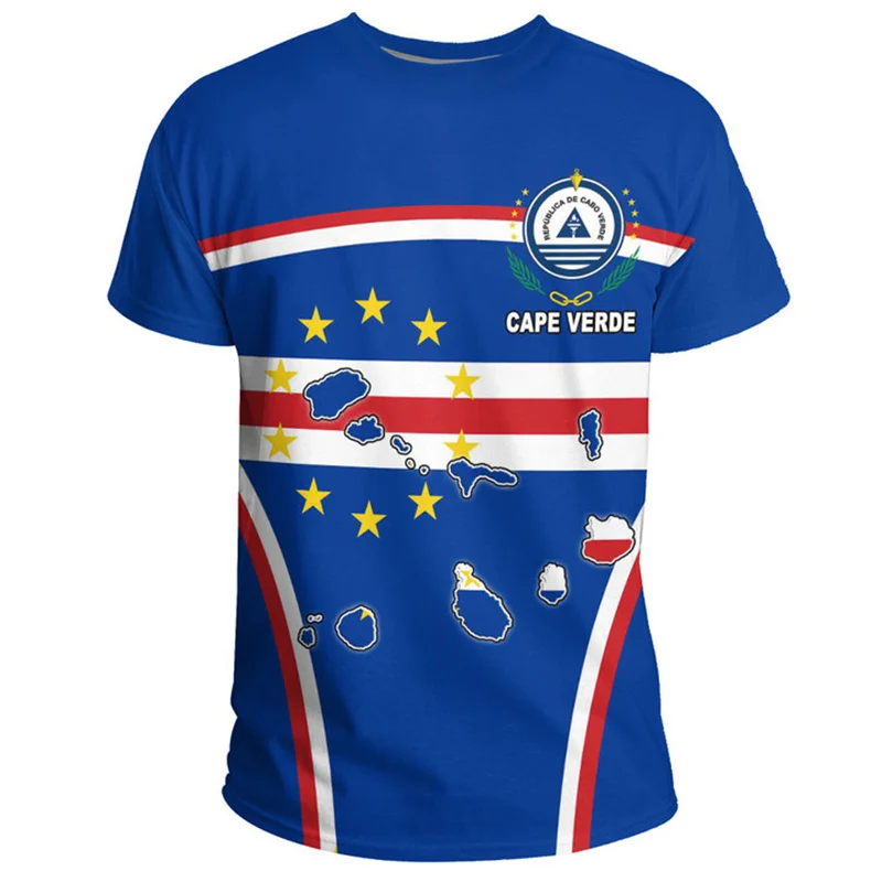 The RepublicOf Cabo Verde Flag Map 3D Printing T Shirt Cabo Verde Coat Of Arms Graphic T-shirts For Men Vintage Short Sleeves