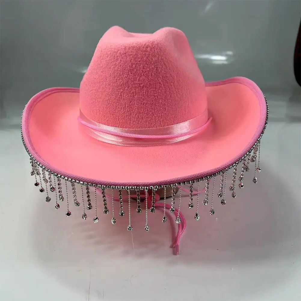 Pink Cowgirl Hat With Diamond Fringes-10PCS