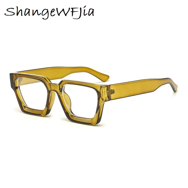 Żółte kwadratowe okulary damskie moda ponadgabarytowe okulary z przezroczystymi soczewkami kobiece Vintage duże oprawki gogle komputerowe okulary spektakl
