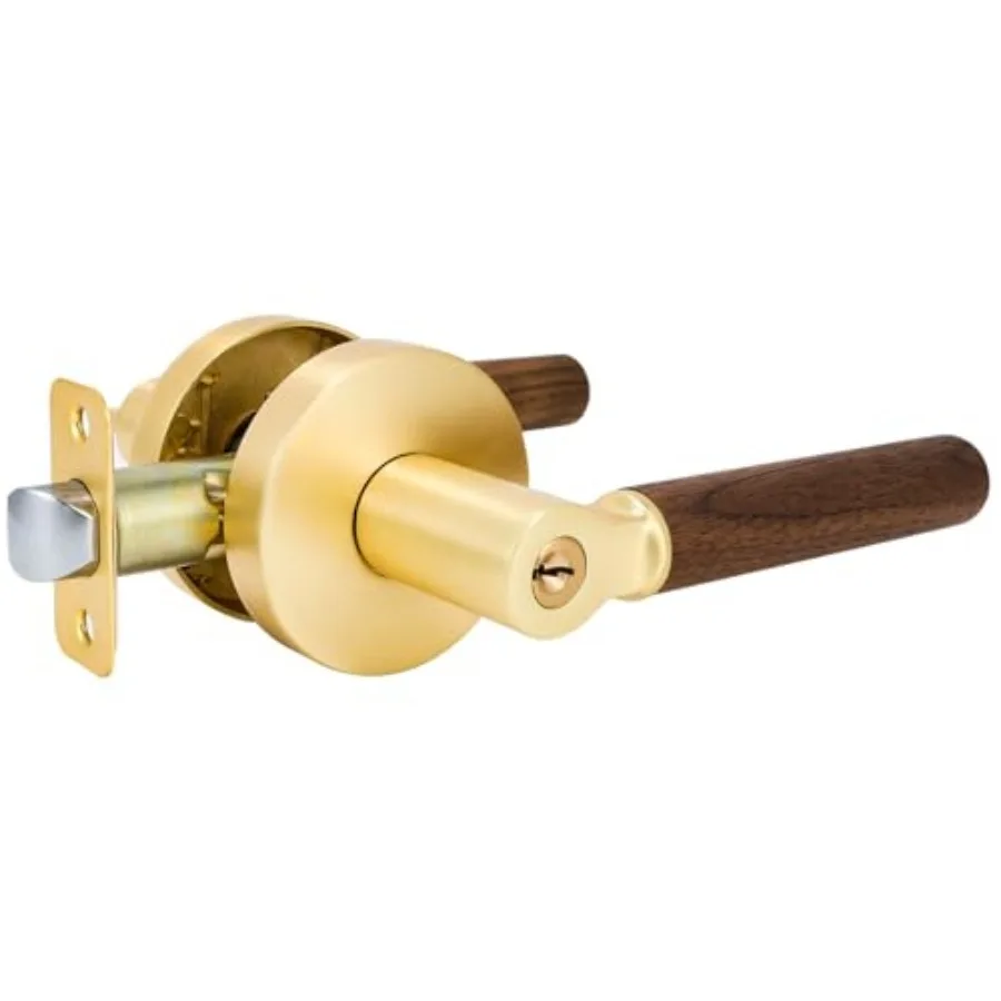 

Walnut Wood Entry Door Lever - Secure Reversible Lever for Front Entrance and Bedrooms Gold Room Door Lock Zinc Alloy Base