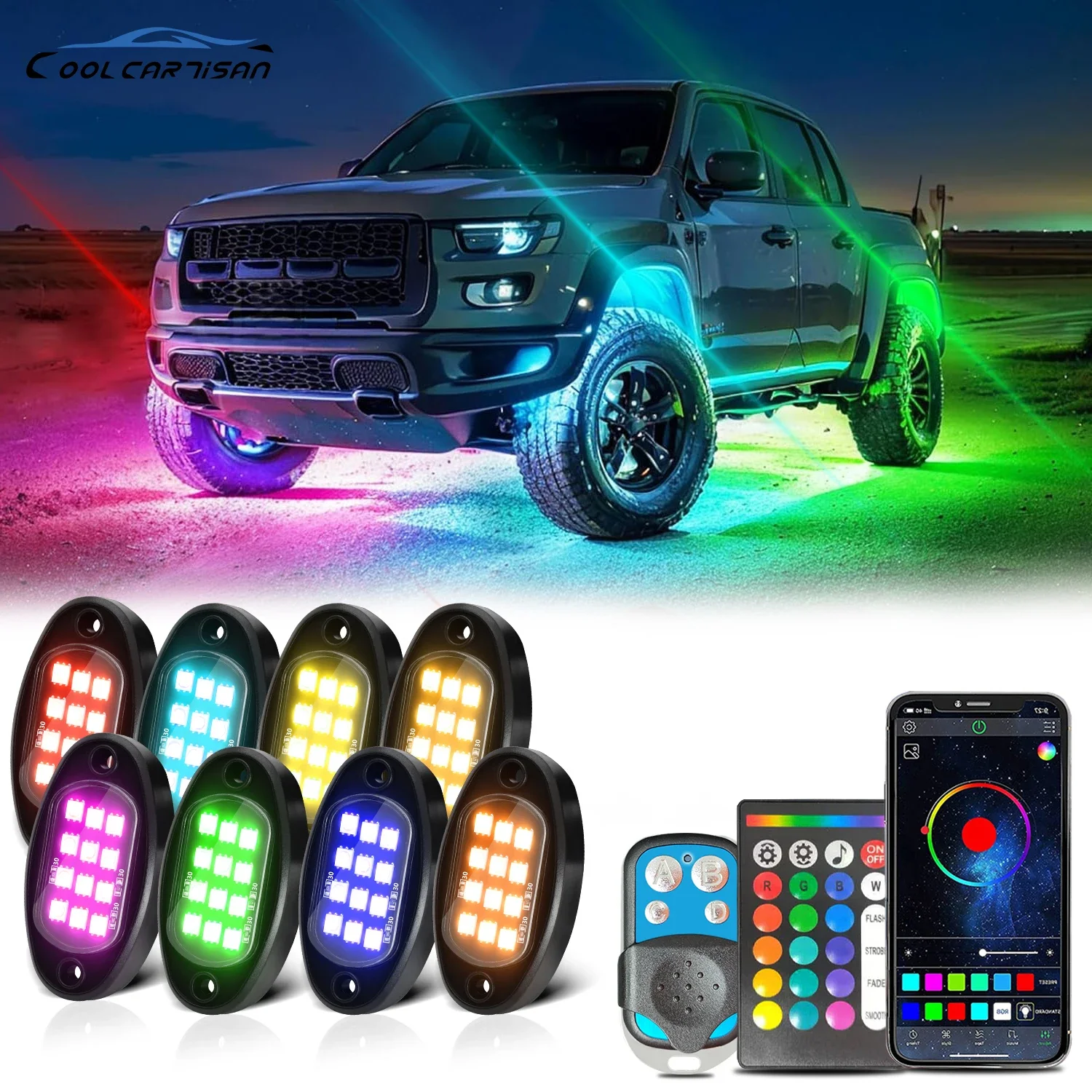 4/6/8 in 1 RGB Car LED Chassis Strip PCB Flexible LED for  APP  Ambient Light Decorative Chassis 4x4 Off-road ambient lighting