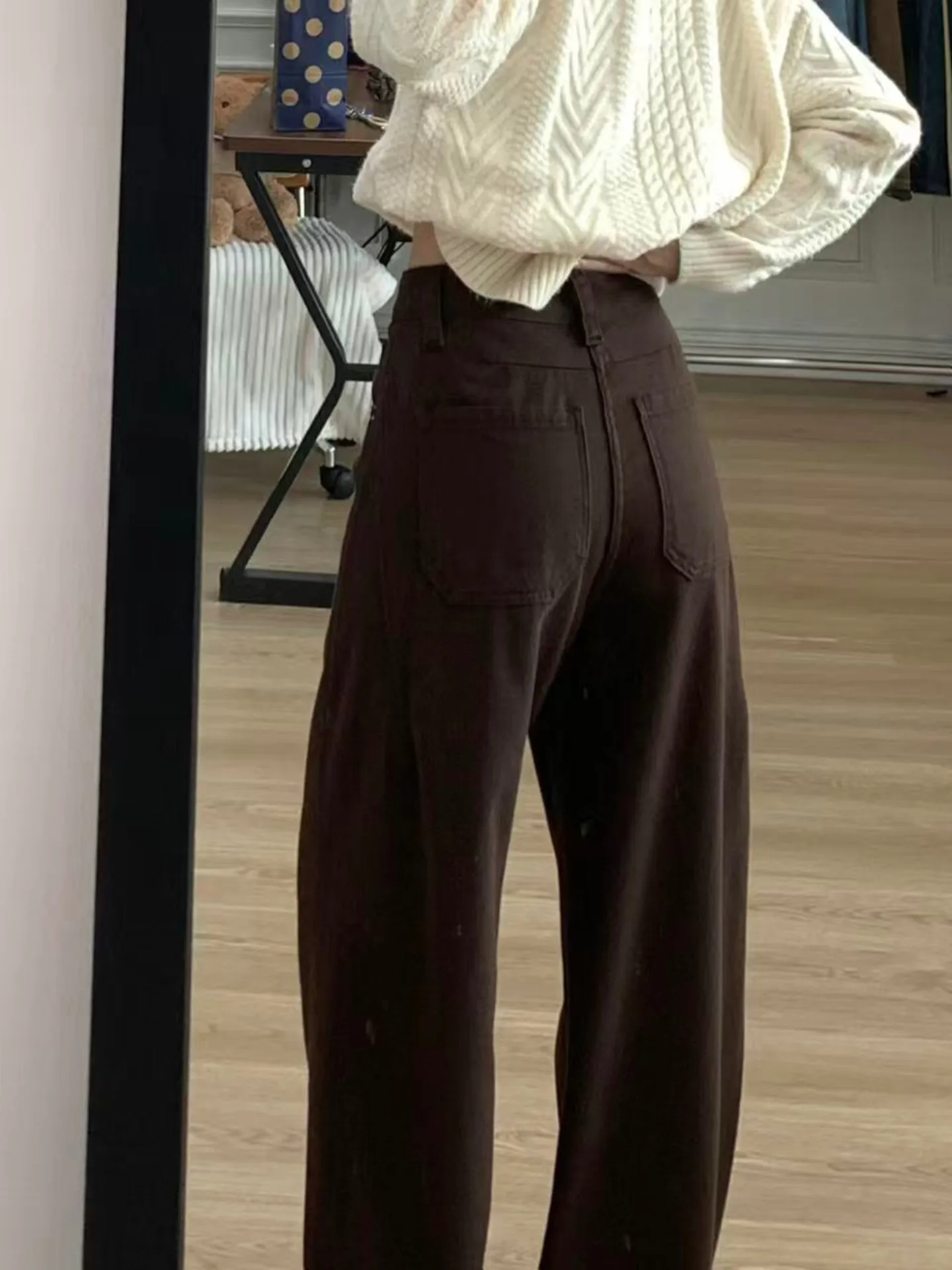 Casual High Waist Straight Leg Jeans Women's New Style Pear Shape plus Size Loose Slimming Wide Leg Pants Knife  Design