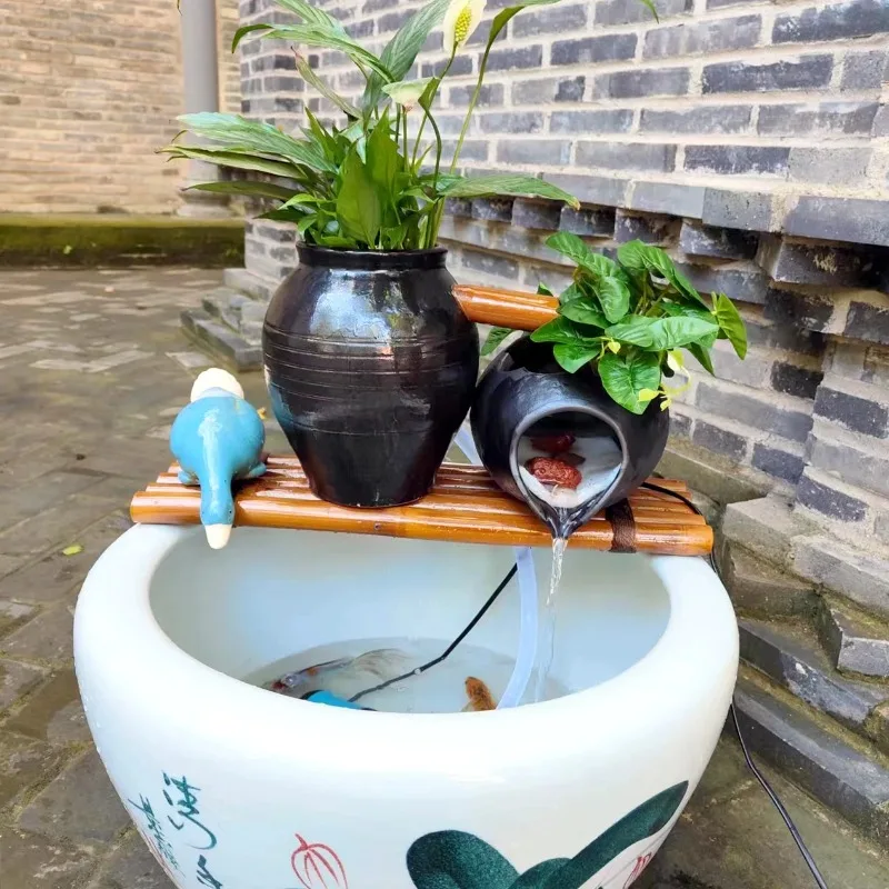 Ceramic circulation flowing water ancient fish farming courtyard landscaping ornaments indoor oxygen filtration creative flowing
