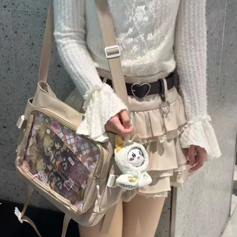 HAEX kadınlar Ita çanta moda yeni öğrenciler JK üniforma iki taraf Crossbody omuz çantaları katı naylon DIY Anime rozeti Bolso Mujer