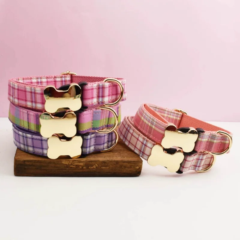 

1pc Custom Design Logo Plaid Dog Collar High Quality Cotton Pet Accessories Personalized Lead Your Dog Stand out in Style