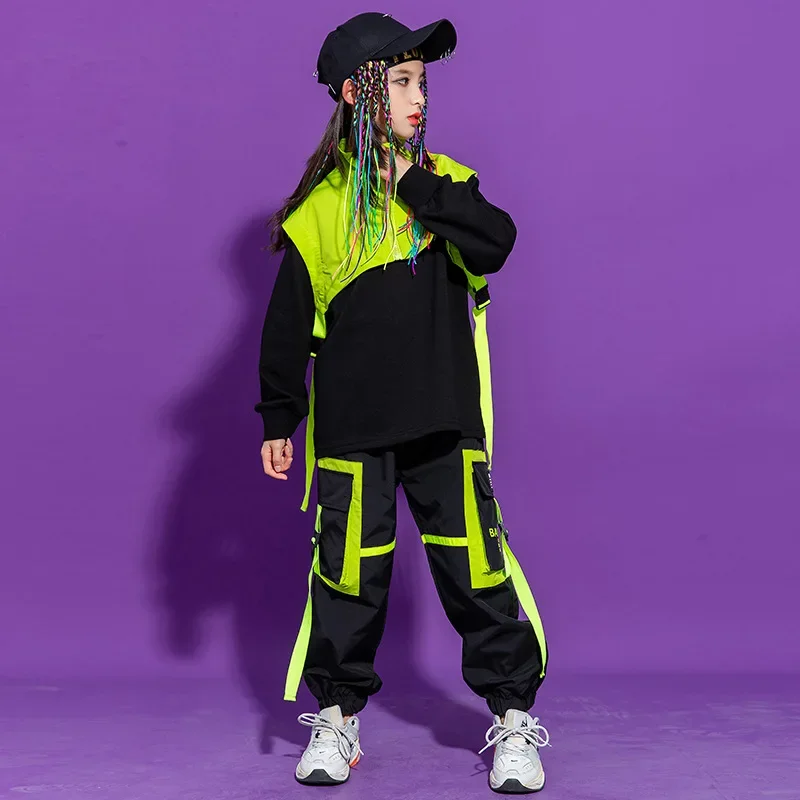 Hip Hop Dance Costume para meninos e meninas, roupas infantis, moletom, top, streetwear, calças táticas de carga, jaqueta sem mangas, sem mangas