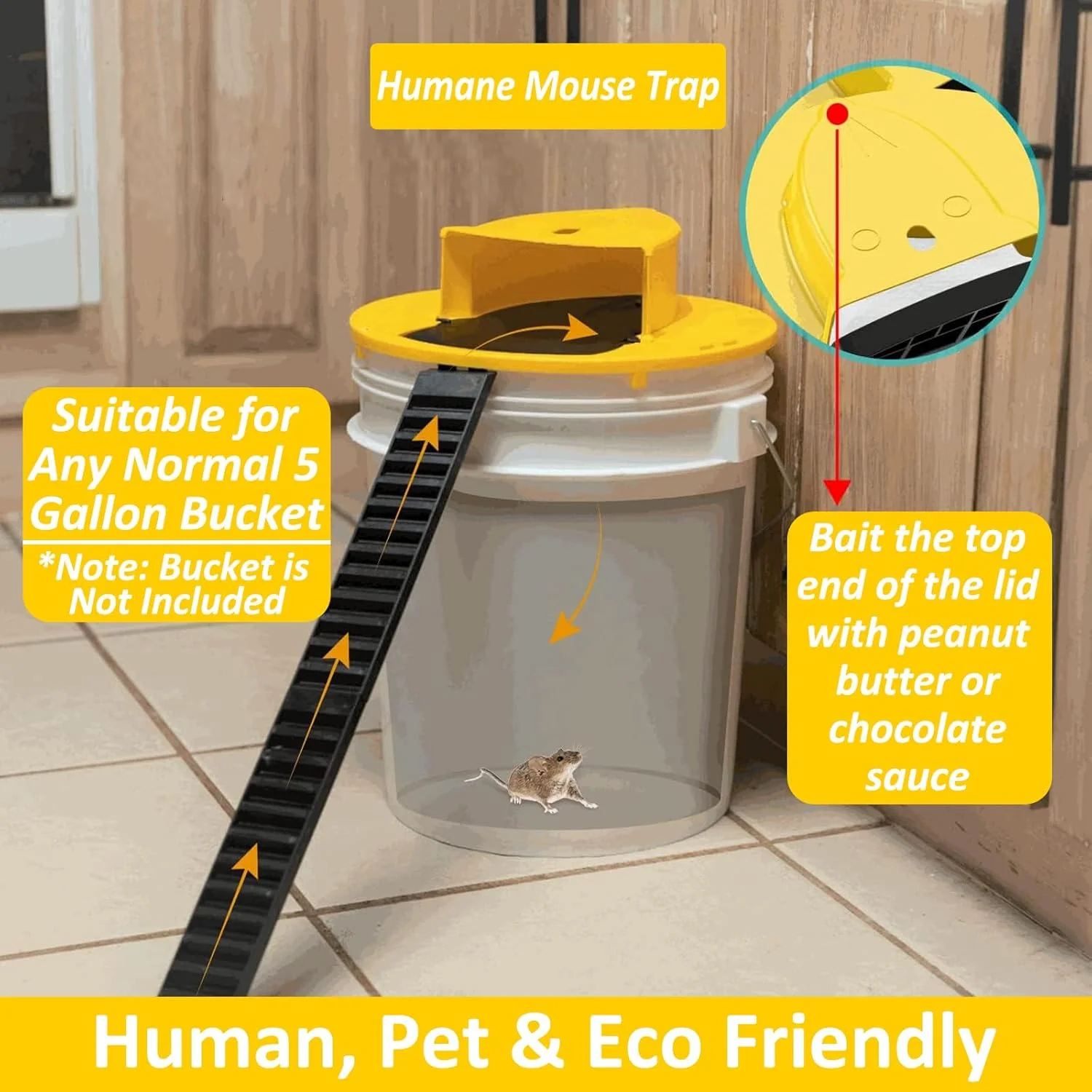 Mice Mouse Trap Bucket Flip Lid, Reusable Mouse Trap Bucket, No Glue Humane Mouse Trap, Indoor & Outdoor Mouse Trap Bucket Lid  