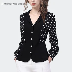 Women's Premium Black Blazer - Luxurious Polka Dot Panel Waist-Tie Blazer 2026