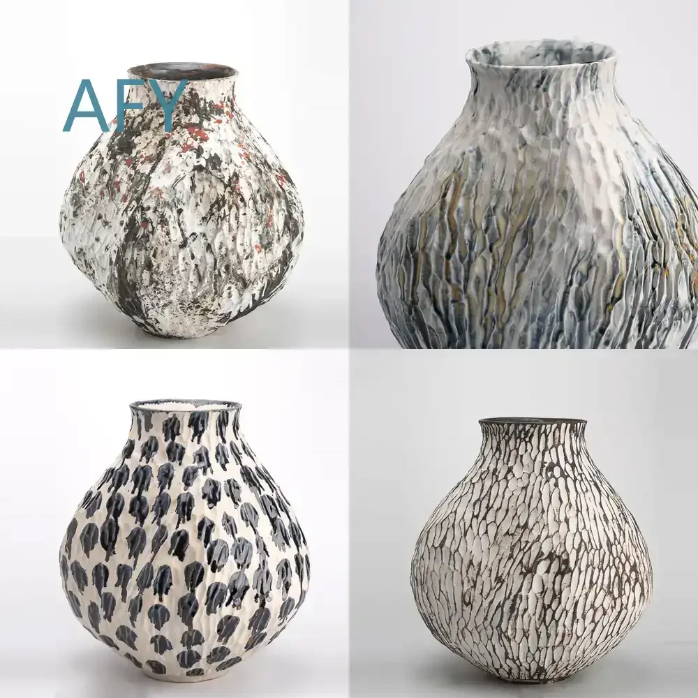 Vintage-style Handmade Textured Ceramic Vase for Home Decor Soft Decoration for Boutique Hotels and Model Rooms Chinese