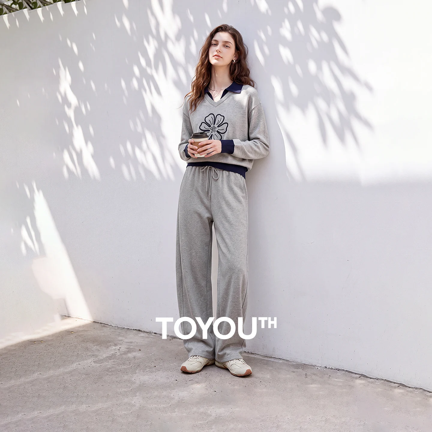 TOYOUTH Women Two Piece Set 2026 Autumn New Fake Two Piece Floral Sweater Curved Pants Preppy Style Outfit