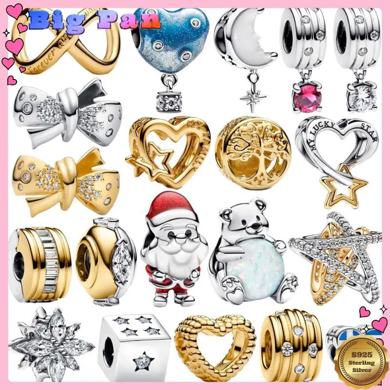 

New 925 Sterling Silver Christmas&snowflakes&golden Stars&bow&lucky Dice Charm Fit Diy Bracelet Necklaces Jewelry