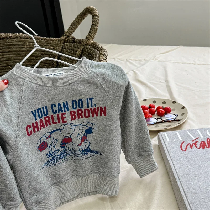 Children Clothing Korean Style Cartoon Letter Printed Hoodie 2024 Autumn New Boys and Girls Comfortable All Match Pullover