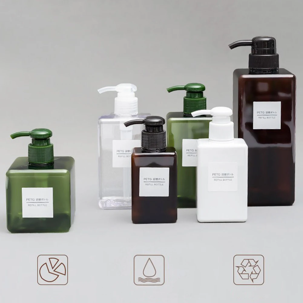 Dispenser di bottiglie di plastica vuote per pompe 250ml/450ml/650ml bottiglie di Shampoo per lozioni liquide riutilizzabili con testa di pompaggio trasparente