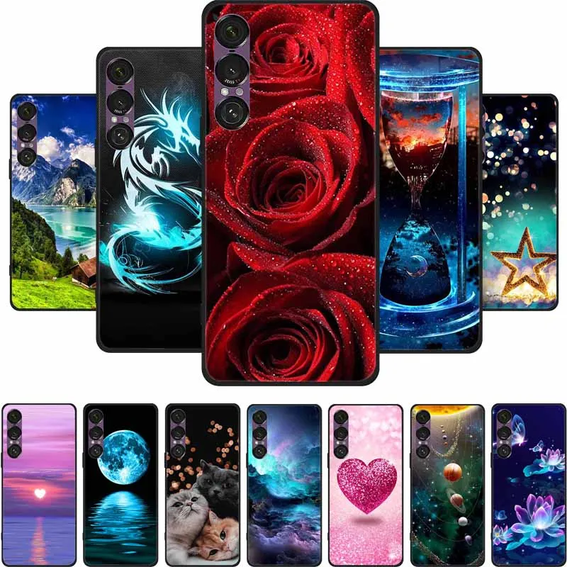 Capa de telefone para sony xperia 1 vii 2025, capa traseira de 6.5 ", coque preto de silicone macio para sony xperia 1 vi 2024, capa capas