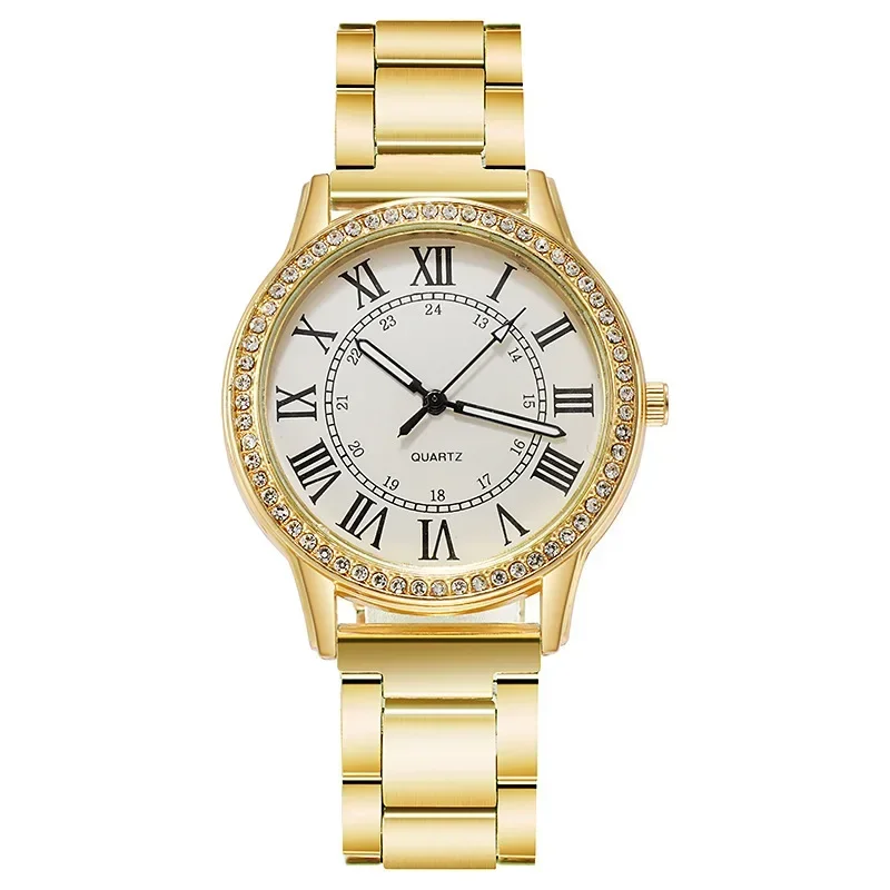 Reloj de cuarzo luminoso con diamantes de imitación romanos para mujer, correa de acero, Simple, Casual, Retro, relojes de pulsera de lujo para mujer, venta al por mayor