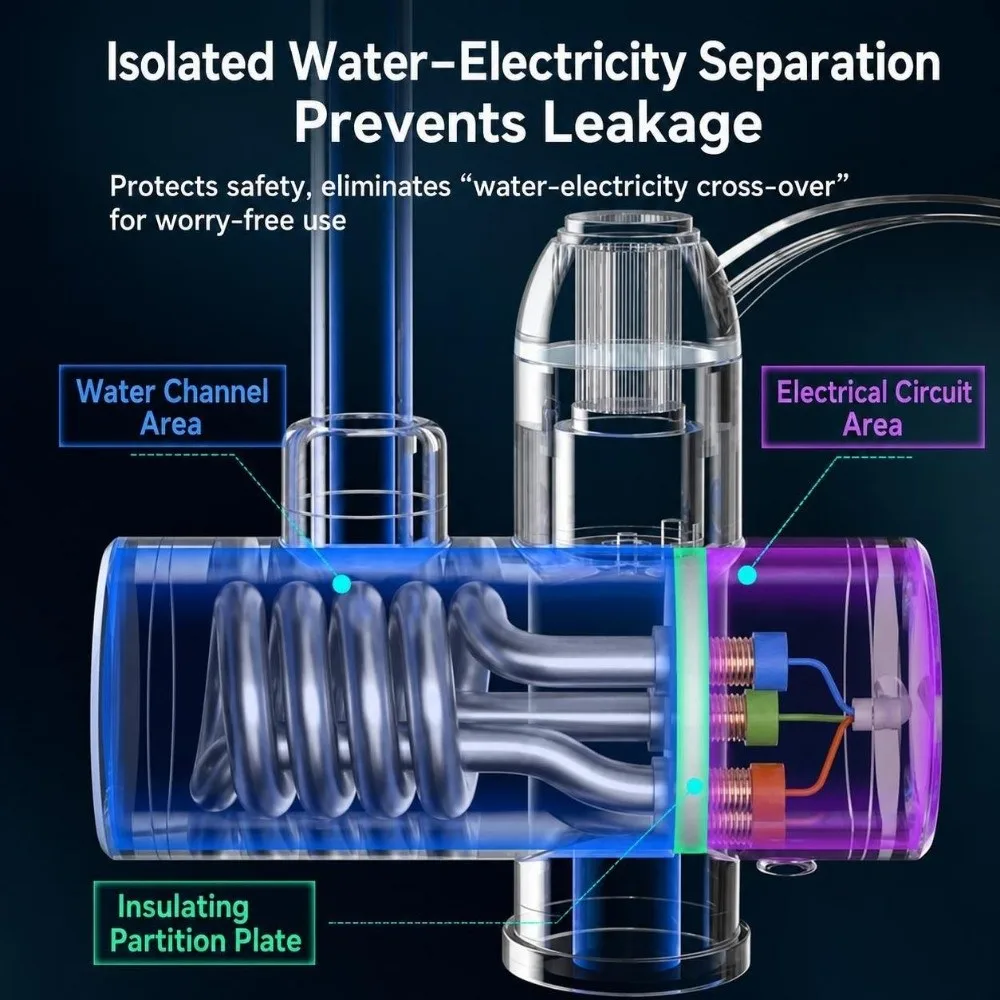 3-Second Rapid Heating Instant Hot Faucet 3000W on-Demand Hot Water Tankless Water Heater Faucet Heating 360°rotation