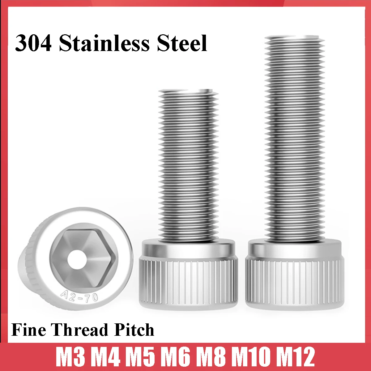 

M3 M4 M5 M6 M8 M10 M12 Fine Thread Pitch DIN912 304 Stainless Steel Hexagon Hex Socket Head Cap Allen Bolts Screw