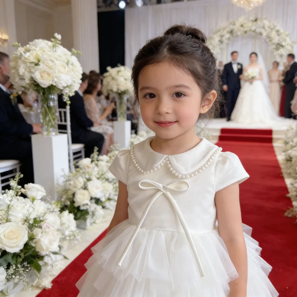 

Baby Girls Princess Flower Girl Dress Wedding Host Performance Celebration Clothes Children Puffy Tulle Ball Gown First Birthday