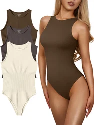 Women Sexy Round Neck Bodysuits Sleeveless High Elasticity Comfort One-piece Yoga Set Fashion Street Shaperwear