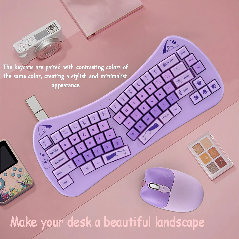 68 key Cat Ear Mechanical Keyboard Kit Acrylic Stacking Custom Colorful Cute Girl Wireless Office Gaming Keyboard Mouse