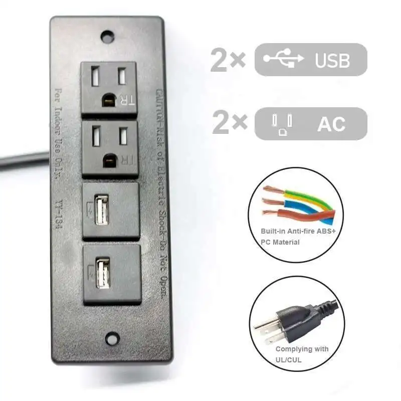 Meubles de conférence de bureau d'hôtel encastrés 2.5 mètres 16AWG prise de multiprise prise ca avec 2 Ports USB