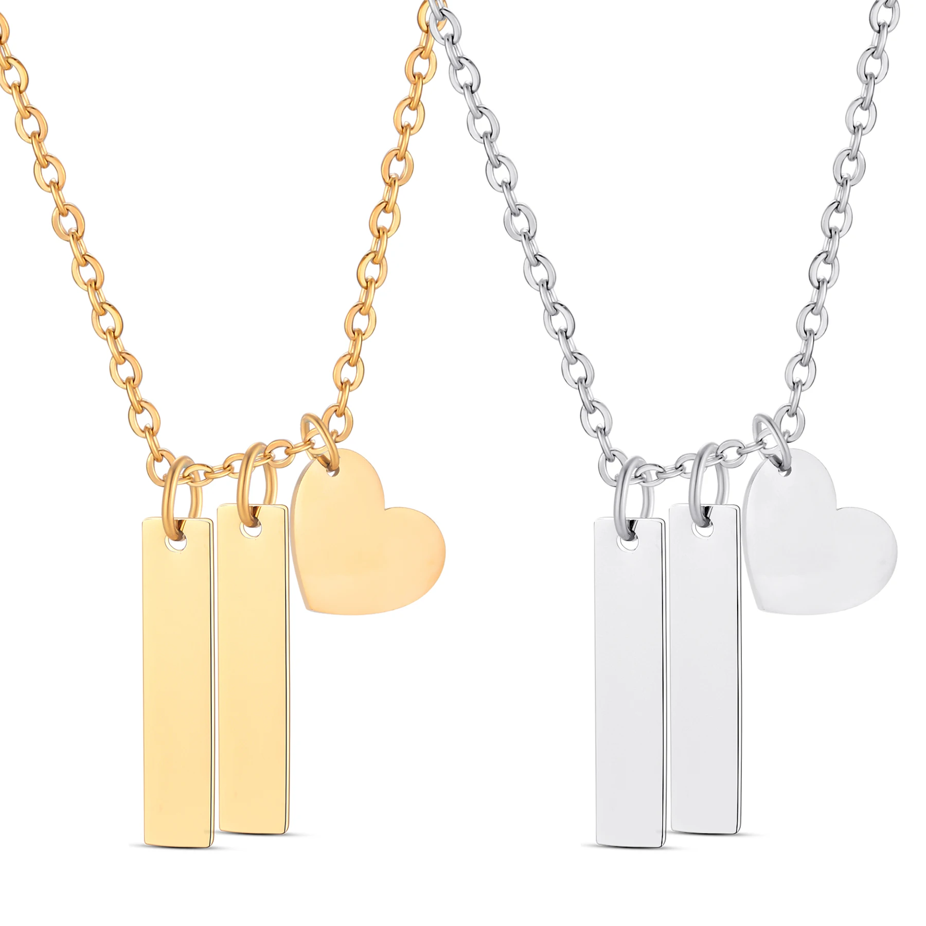 Kalung Liontin Geometris Hati Persegi Panjang Baja Tahan Karat untuk Wanita Hadiah Perhiasan Teks Nama Ukiran Yang Dipersonalisasi