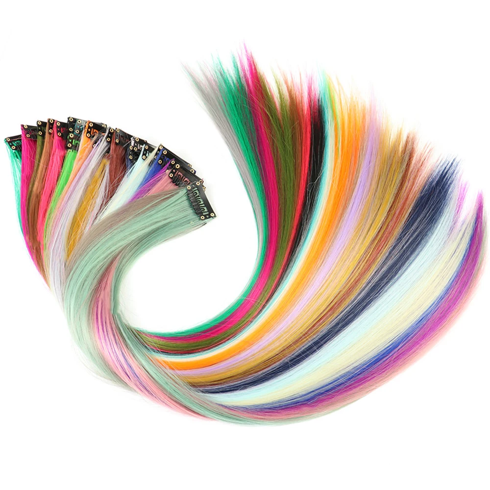 HAIRSTAR Synthetic Colored Clip In One Piece Straight Colorful Rainbow Hair Extensions 22 Inch Hairpieces